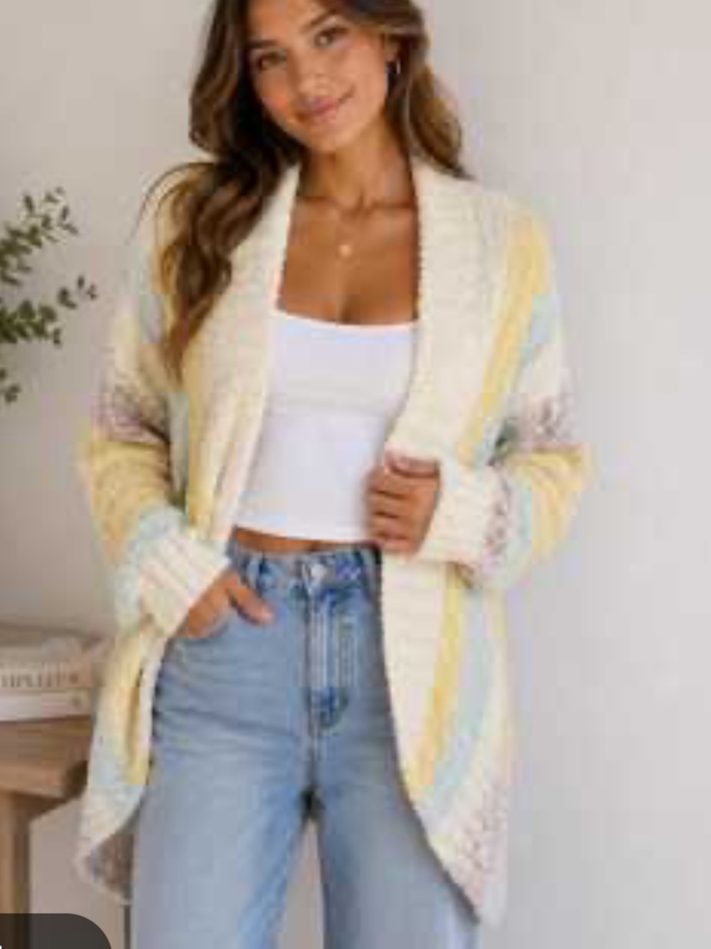 POL Women's Striped Popcorn Knit Cardigan Sweater Size M Open Front Rainbow Cozy